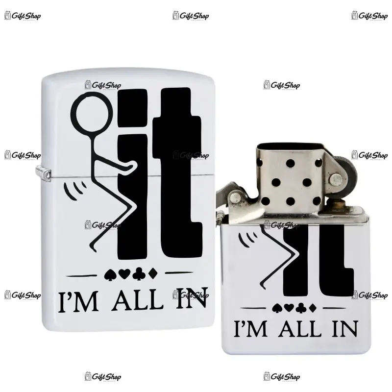 I`m all in, bricheta metalica gravata laser cu mesaj